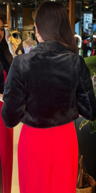 Siyah Uzun Kollu Tay Tüyü Bolero 7668-01 - 3