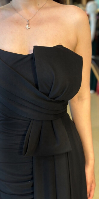 Siyah Yırtmaçlı Düz Kesim Tül Uzun Abiye Elbise 7731 - 4