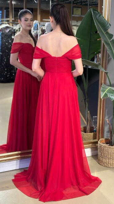 Kırmızı Tül Abiye 7685 - 2